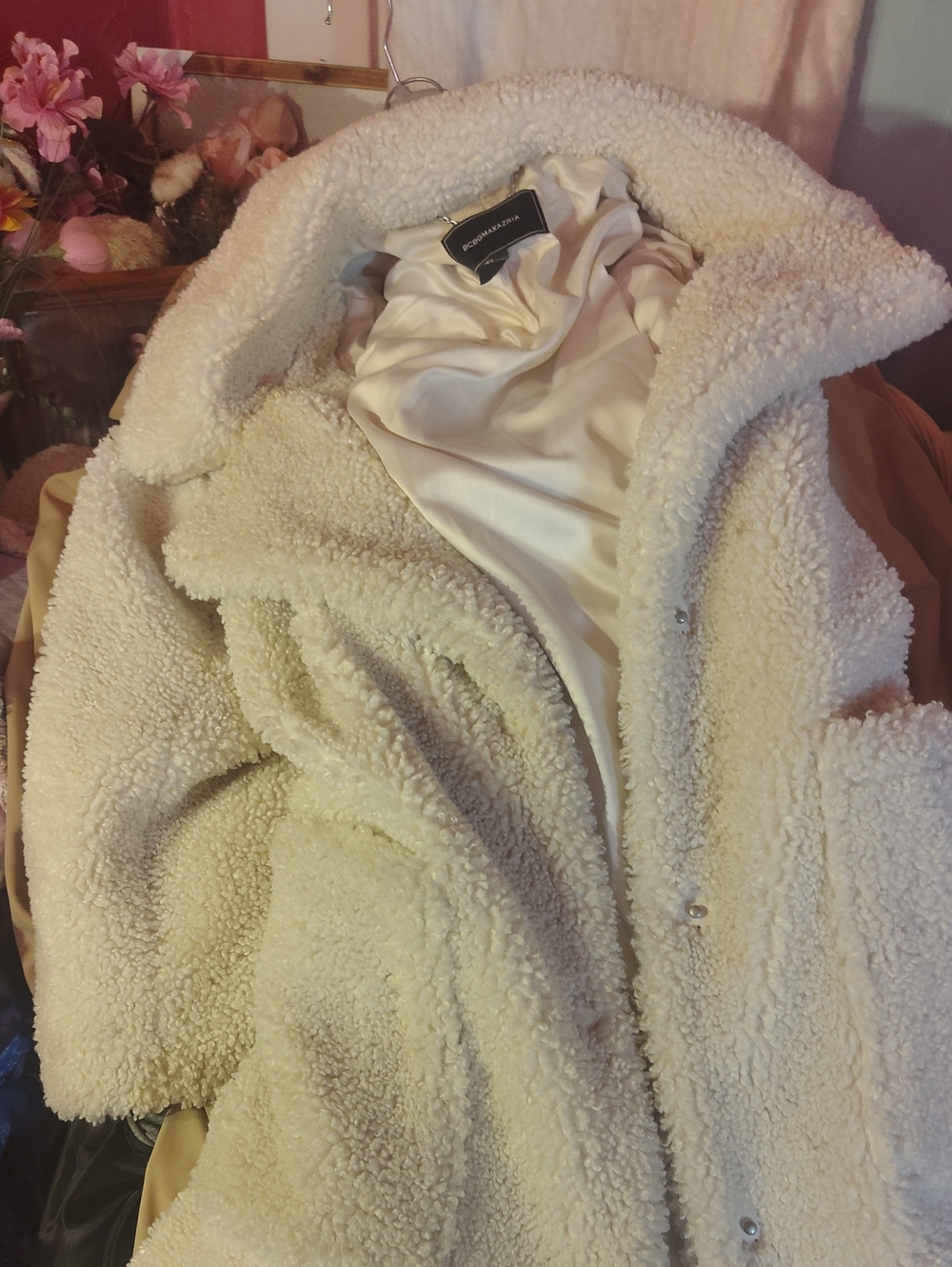 BCBGMaxAzria Cream Faux-Shearling Teddy Coat